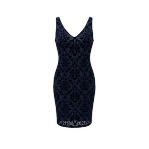 Windsor Navy Blue Velvet Burnout Dress Whimsigoth Fairy Damask  Midi size M